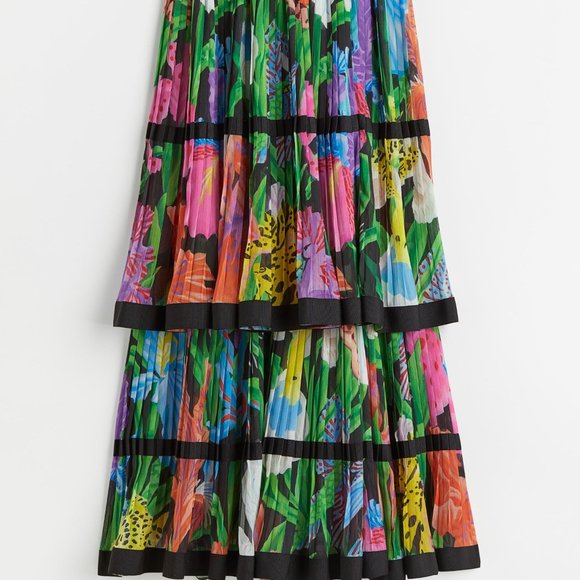 Iris Apfel X H&M Multicolored Patterned Floral Ruffle Maxi Pleated Skirt US 0 - Picture 2 of 10